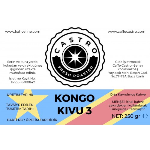 Castro Kongo Kivu 3 Coop Amka Lutumba Kahve 250 Gr.